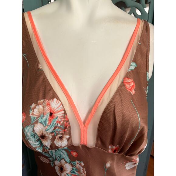INC International Concepts Intimates-Long Floral Nightgown-Mocha Coral-Teal-L - Picture 2 of 5